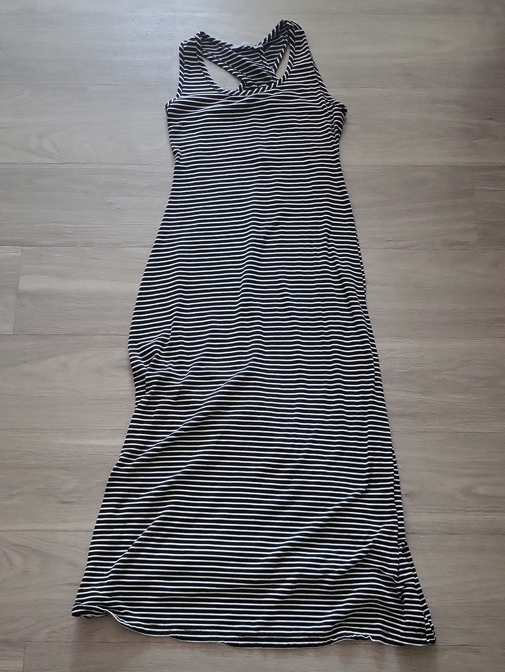 finn & clover Black and White Striped Racerback Maxi Dress